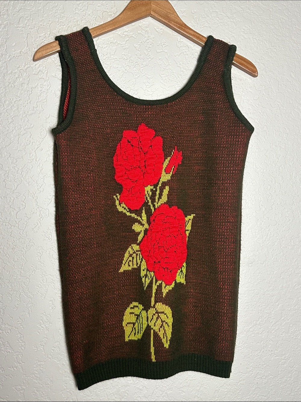 Vintage Anne Pinkerton Sweater Vest Tank Top Red Roses Indie Goth Oversized
